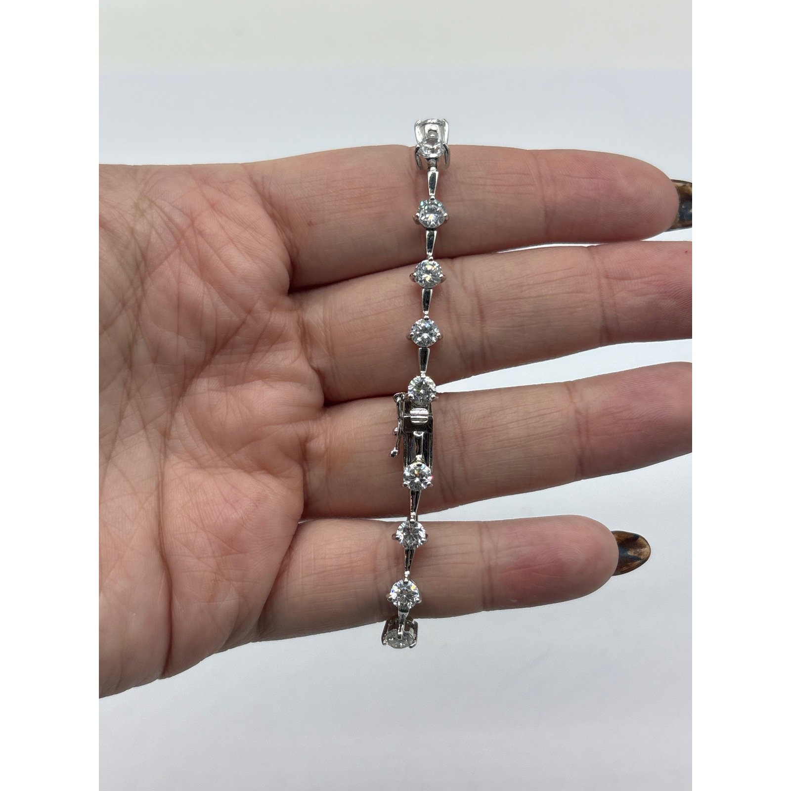 Vintage Fas 925 Sterling Silver Cz Diamond Look Tennis Bracelet Round Cut J99